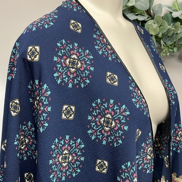 Melrose And Market Navy Blue Print Open Front Kimono One Size - Picture 7 of 16